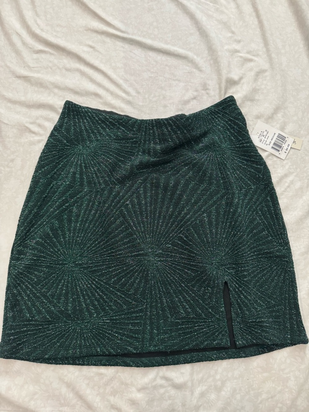 Kohl's Dark Green Glitter Mini Skirt with Front Slit